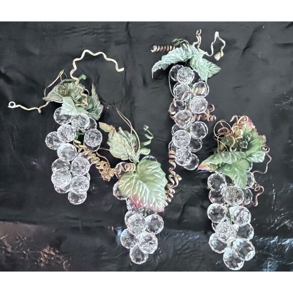 4 Sparkle Grape Cluster Christmas Ornaments Leaves & Gold Accents Vintage - Picture 1 of 7